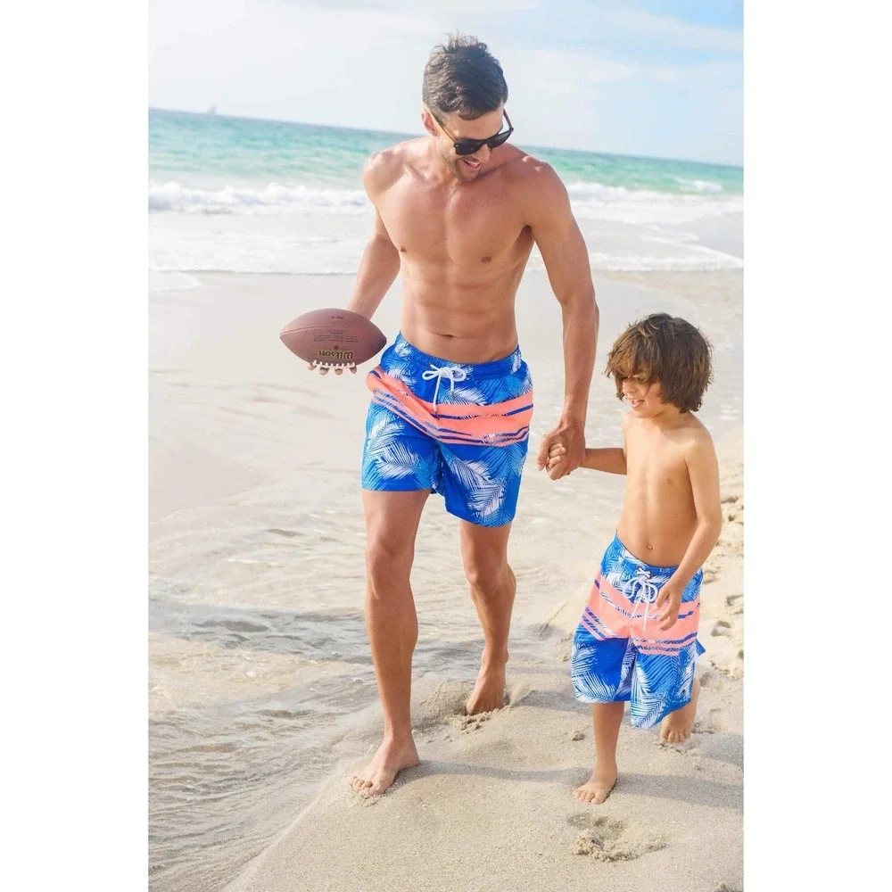 Snapper Rock Boys Board Shorts Size 14 Blue Palm Print Neon‎ Swim Trunks NWT